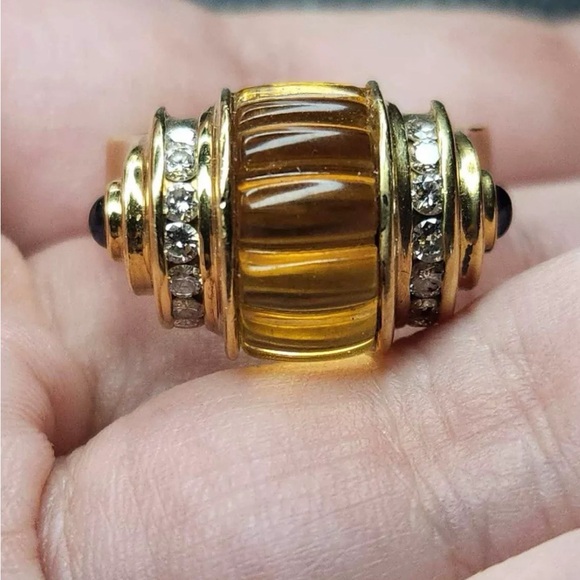 Lagos Caviar 18K Yellow Gold Citrine Diamond sapphire cabochon Ring size 8 - Picture 5 of 13
